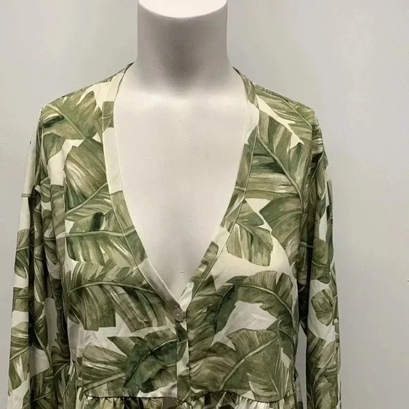 Show Me Your Mumu Marlow Top Blouse Shirt Palm Leaf Print White Green New  XS - Picture 5 of 13